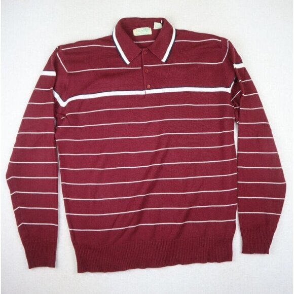 GINO PAOLI - VINTAGE MEN'S MAROON STRIPED COLLARED PULLOVER SWEATER - SIZE XLT - Picture 1 of 8